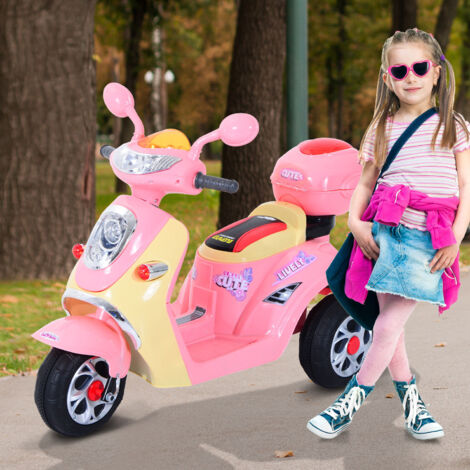 HOMCOM Coche Triciclo Moto Eléctrica Infantil Correpasillos a Batería Niños +3 años 6V Metal + PP 108x51x75cm Rosa