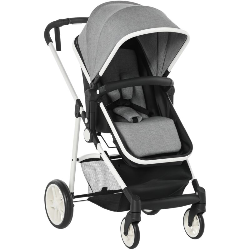 

Homcom - Cochecito de Bebé 2 en 1 Silla de Paseo y Capazo para Niños de 0-36 Meses con Capota Plegable Respaldo Reclinable Carga 15kg 80x51x102 cm