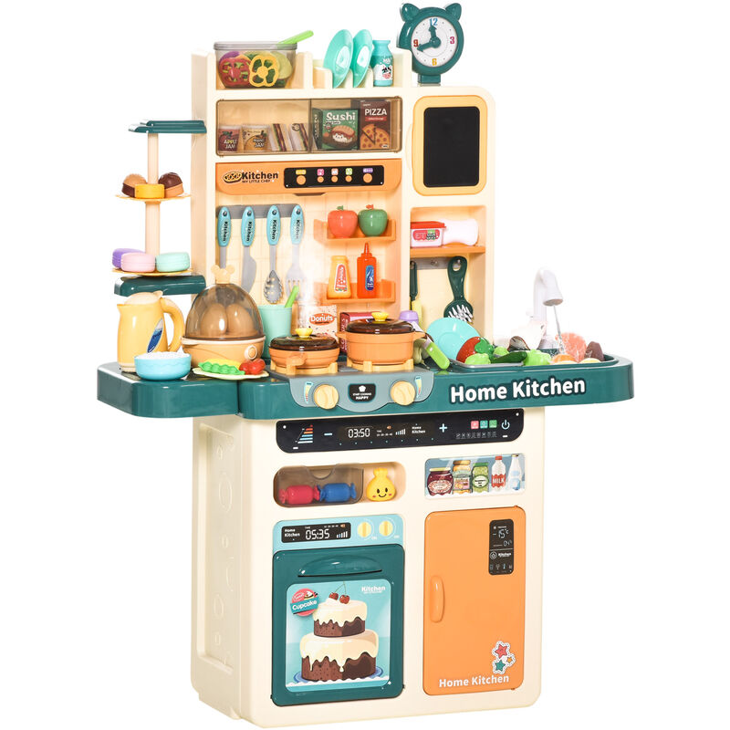 

Homcom - Cocina de Juguete para Niños +3 Años con Luz Sonidos Agua Vapor Pizarra Fregadero 113 Accesorios Incluidos Cocinita Infantil Educativa
