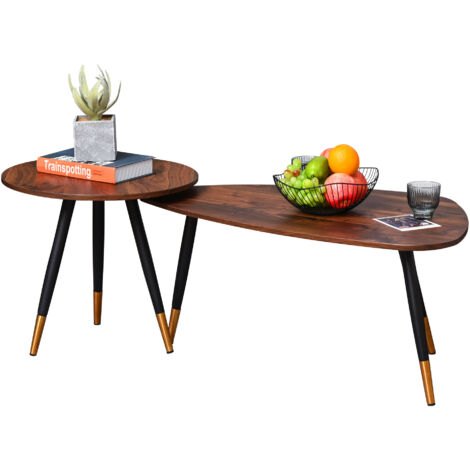 HOMCOM Coffee Table Set of 2 Nesting End Side Tables for Living Room, Walnut