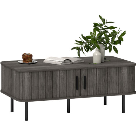HOMCOM Coffee Table with Storage and Sliding Doors for Living Room, Grey