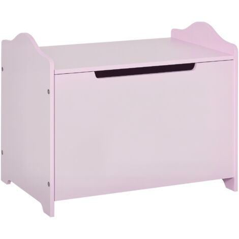 Homcom – Coffre à jouets 60L x 40l x 48H cm – Vérin pneumatique – MDF rose – Charge max 40 kg – Rangement sécurisé pour enfants