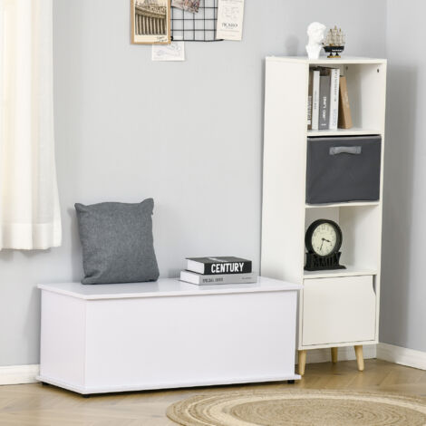 HOMCOM Coffre de rangement. banc de rangement avec couvercle rabattable et charnières de sécurité. banc chaussures. meuble d'entrée. couloir. chambre. salon. 100 x 40 x 40 cm. blanc