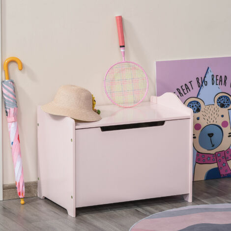 HOMCOM Coffres à jouets pour enfants Boîte à jouets malle de rangement dim. 60L x 40l x 48H cm vérin pneumatique MDF rose