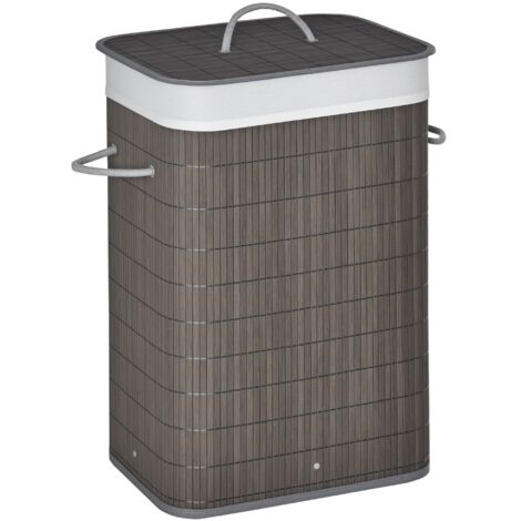 HOMCOM Collapsible Clothes Hamper with Lid Handles Removable Lining, Grey