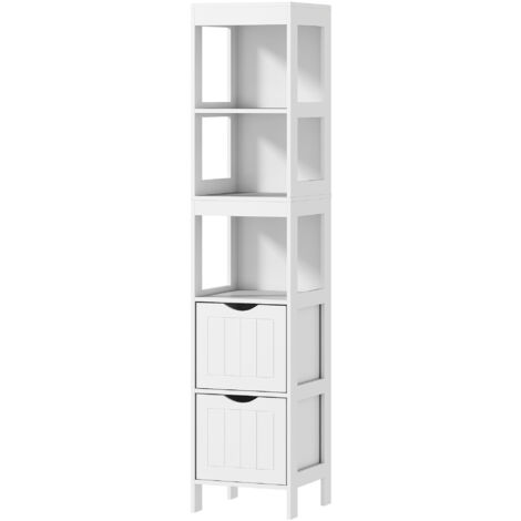 HOMCOM Colonna Bagno con 3 Ripiani Aperti e 2 Cassetti in Legno Bianco