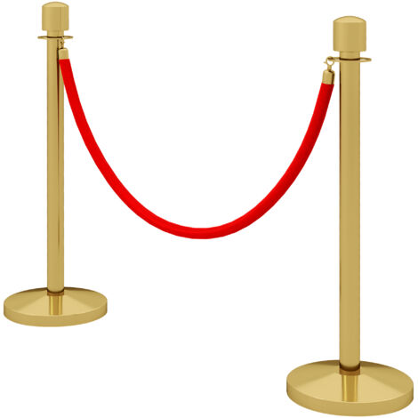HOMCOM Colonnine Segnapercorso con Corda Vellutata di 1.5 m e Base Riempibile, Paletti Delimitazione in Acciaio Inox, Ø32x96 cm, Oro e Rosso
