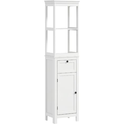 HOMCOM columna de baño mueble de baño con cajón puerta estante ajustable y 2 compartimientos armario de baño moderno 40x30x165 cm blanco
