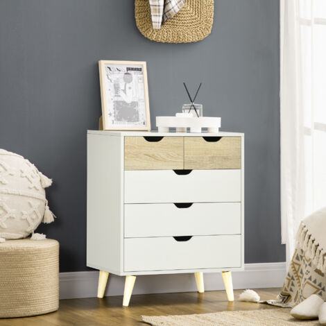 HOMCOM Commode 5 tiroirs meuble de rangement 4 pieds biseautés - 60 x 40 x 77.5 cm