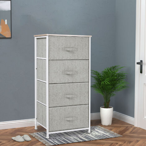 HOMCOM Commode en Tissu Meuble de Rangement 4 tiroirs chiffonnier dim. dim. 45L x 30l x 92H cm Cadre en métal