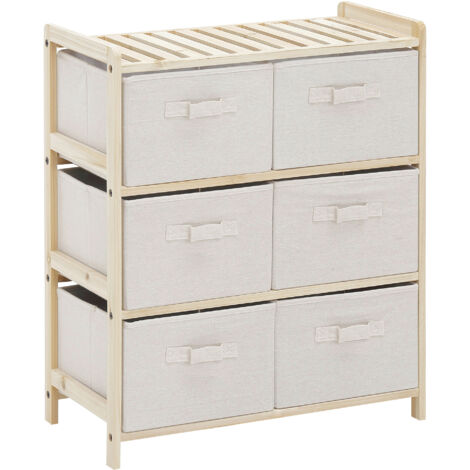 HOMCOM Commode en tissu meuble de rangement avec 6 tiroirs pliants style contemporain cadre en bois de sapin pour chambre à coucher bureau salon 59 x 28 x 70 cm bois naturel beige