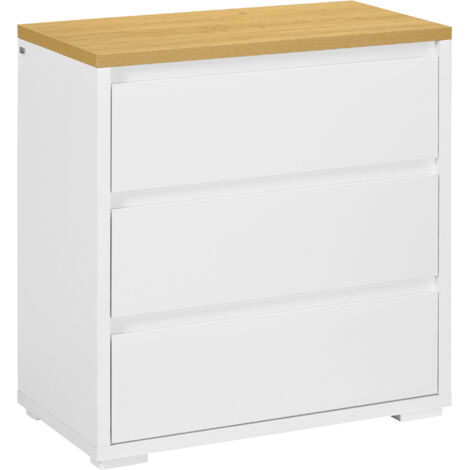 HOMCOM cómoda 3 cajones, cómoda dormitorio sin tiradores, cajonera para salón, oficina, estilo moderno, 70x37x75 cm, blanco