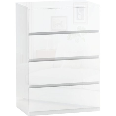 HOMCOM cómoda con 4 cajones cómoda para dormitorio moderno con diseño anti-vuelco cajonera para salón pasillo 55x33x80 cm blanco brillante