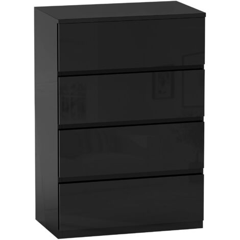 HOMCOM cómoda con 4 cajones de madera cajonera de dormitorio cómoda negra para salón habitación dormitorio estilo moderno 55x34x80 cm negro