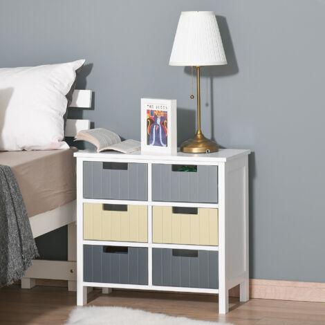 HOMCOM Cómoda de Madera con 6 Cajones Cajonera Auxiliar de Almacenaje con Patas Elevadas Estilo Moderno para Dormitorio Salón Baño 62x28x58 cm Multicolor