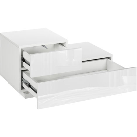 HOMCOM Comodino con 16 Luci LED RGB e Telecomando 70x37x38cm Bianco 2 Cassetti