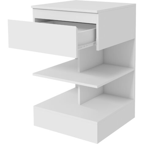 HOMCOM Comodino con Cassetto e 2 Ripiani in Truciolato e MDF Bianco