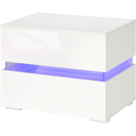 HOMCOM Comodino con Luce LED RGB 2 cassetti e 16 colori 60x39x47cm, Bianco