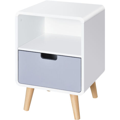 HOMCOM Comodino in Legno di Pino e MDF in Stile Scandinavo Bianco e Grigio