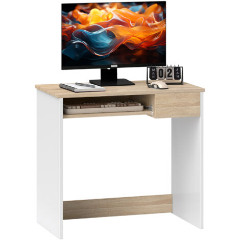 HOMCOM Compact Computer Table w/ Keyboard Tray Drawer Study Office Work Oak