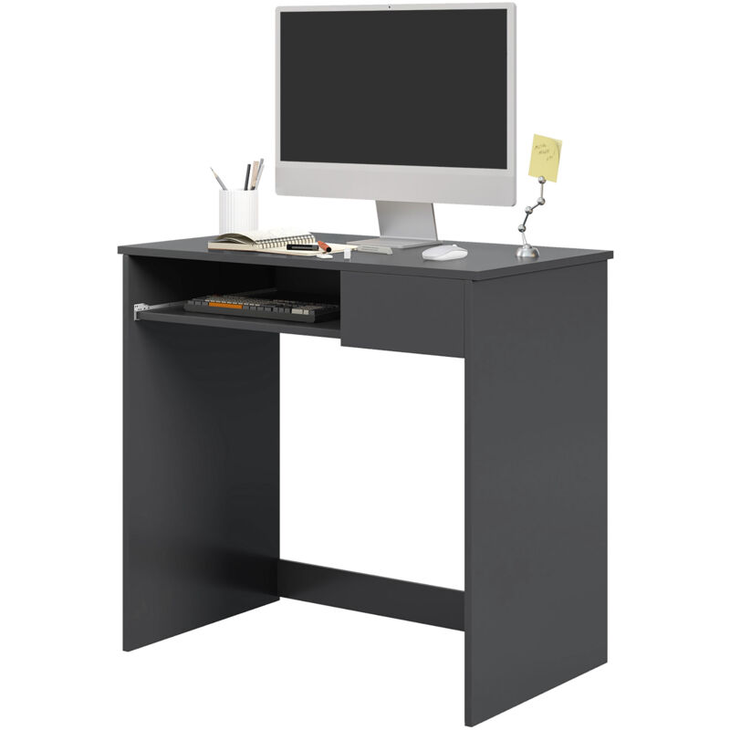 Homcom - Compact Computer Table W/ Keyboard Tray Drawer Study Office Work Grey