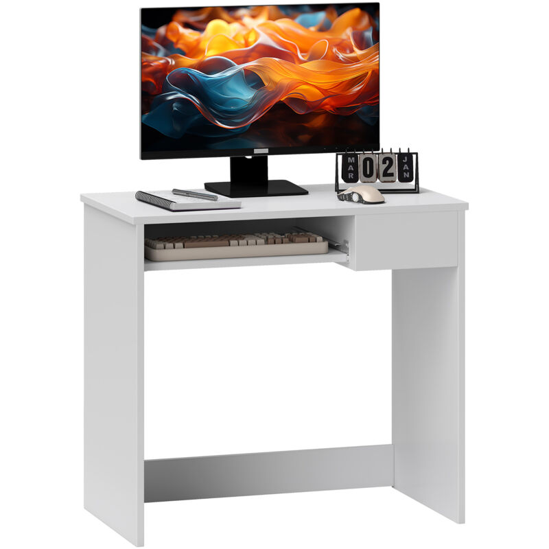 Homcom Compact Computer Table W/ Keyboard Tray Drawer Study Office Work White