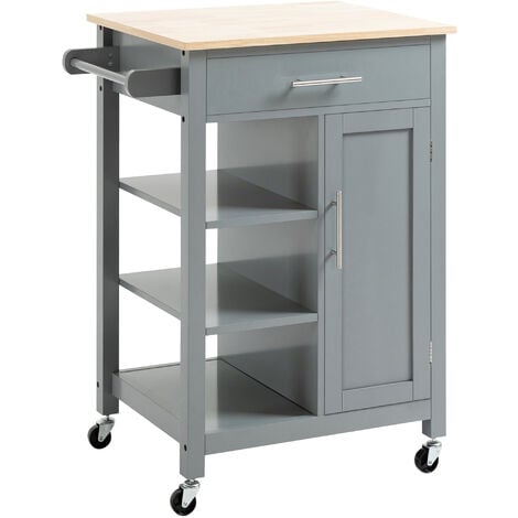 HOMCOM Compact Kitchen Trolley Utility Cart on Wheels with Open Shelf Grey