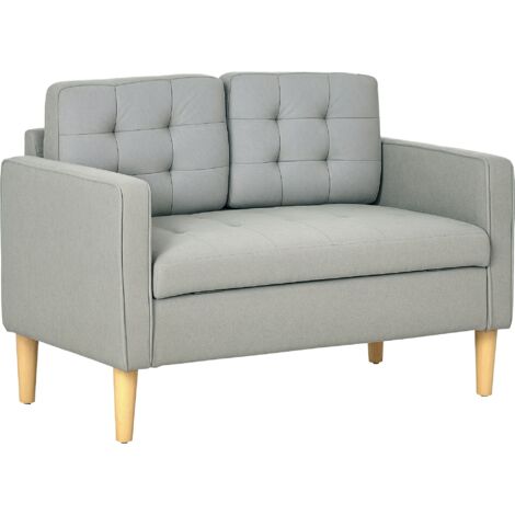 HOMCOM Compact Loveseat Sofa 2 Seater Sofa with Storage and Wood Legs Light Grey
