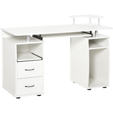 HOMCOM Computer Desk Office PC Table Workstation with Keyboard Tray, CPU Shelf, Drawers, Sliding Scanner Shelf, White