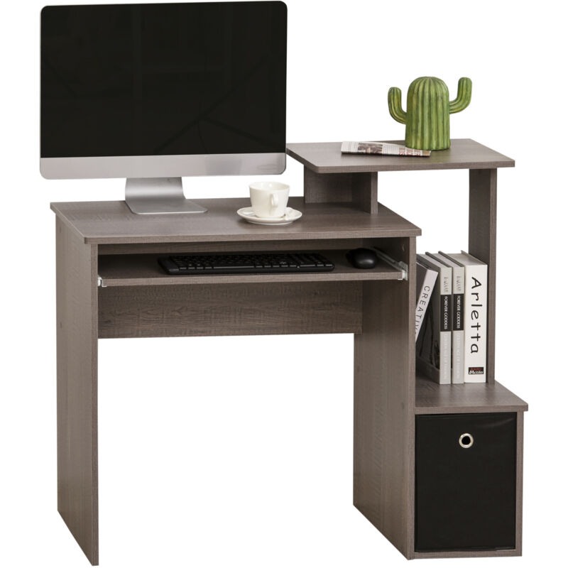 Homcom - Computer Desk With Sliding Keyboard Tray Storage Drawer Shelf Grey