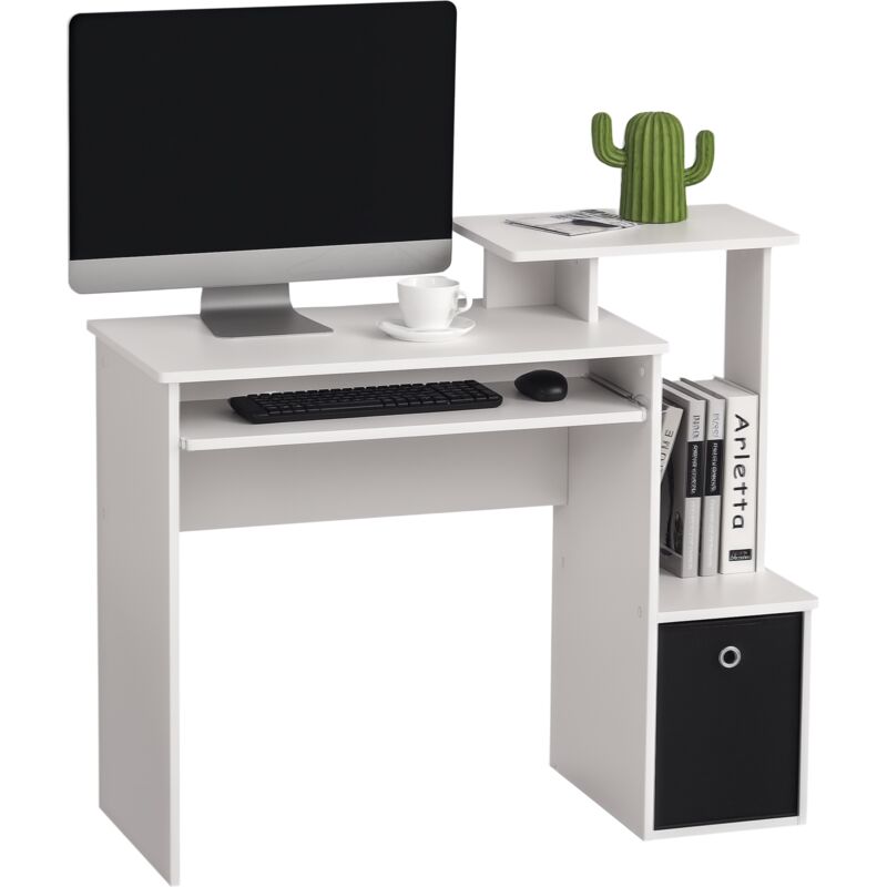 Homcom Computer Desk With Sliding Keyboard Tray Storage Drawer Shelf White