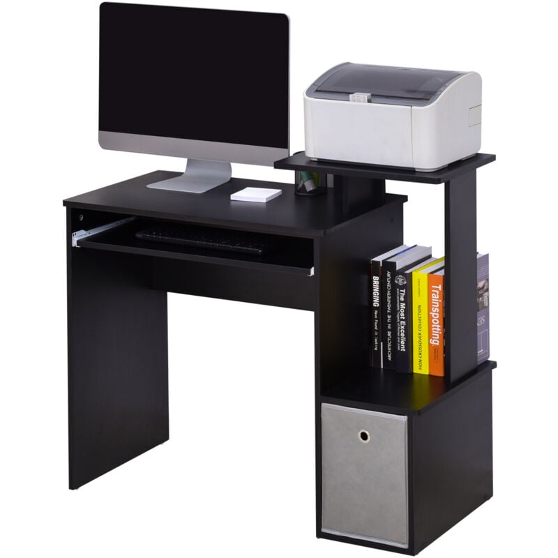 Homcom Computer Desk With Sliding Keyboard Tray Storage Drawer Shelf Black