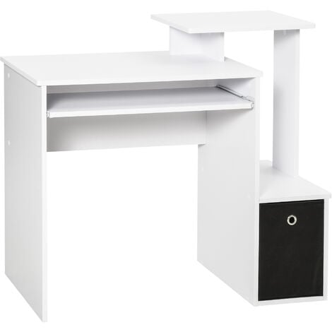 HOMCOM Computer Desk with Sliding Keyboard Tray Storage Drawer Shelf White