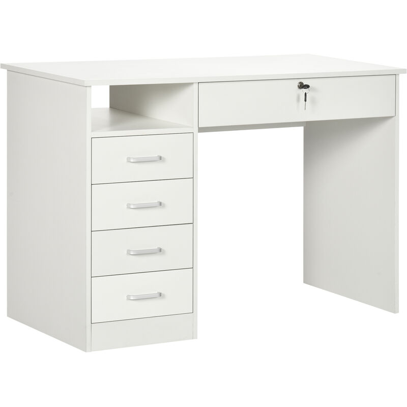 Homcom - Computer Desk Writing Desk With Five Drawers For Home Office White