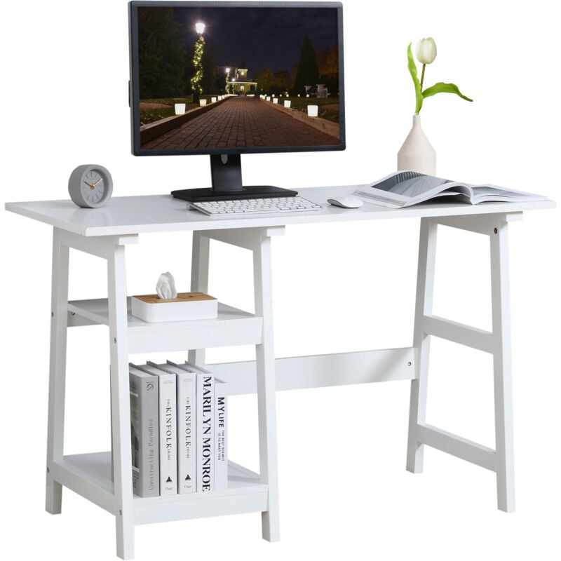 Homcom - Computer Writing Desk W/ Shelf Pc Workstation For Home Office White