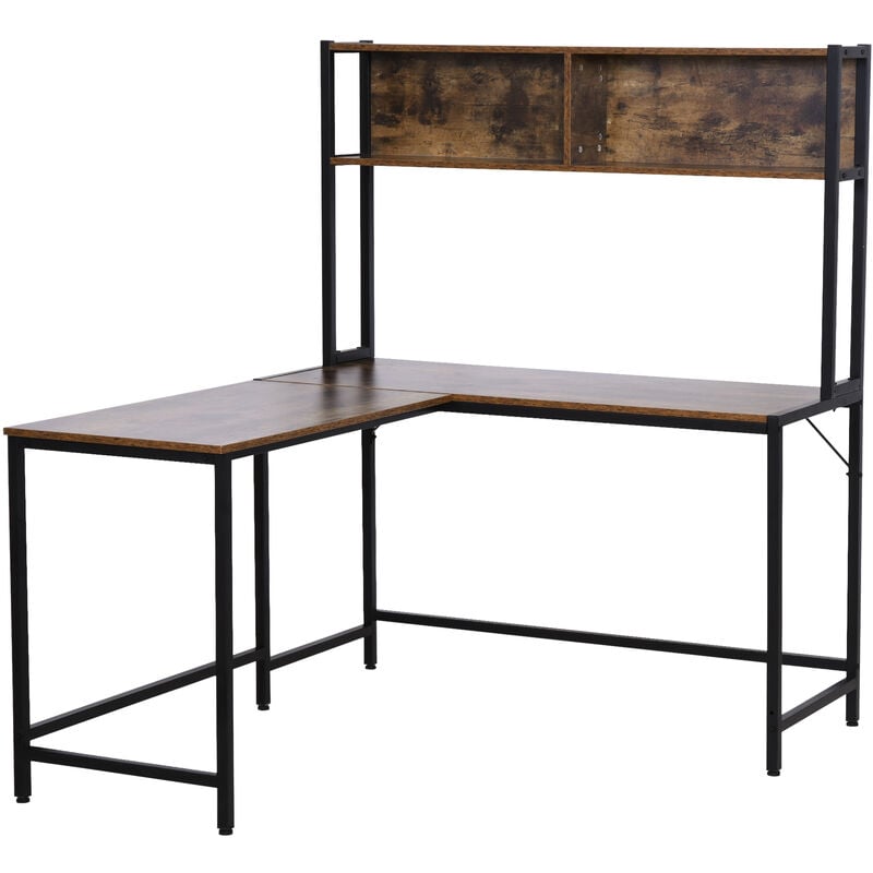 Computertisch, L-förmiger Eckschreibtisch, Schreibtisch, Bürotisch, Gamingtisch, PC-Tisch, Spanplatte+Metall, Natur+Schwarz, 140 x 125 x 149 cm