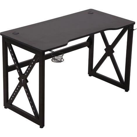 HOMCOM Computertisch mit LED-Leuchten Monitorablage PC Tisch Gaming Tisch mit Becherhalter E-Sport-Stil Bürotisch mit verstellbaren Füßen MDF Metall Schwarz 120 x 60 x 73 cm - Schwarz