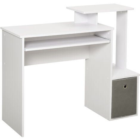 HOMCOM Computertisch, Schreibtisch, Bürotisch, Gamingtisch, PC-Tisch mit Tastaturablage, Schublade, E1 Spanplatte, Weiß, 100 x 40 x 86,6 cm - Weiß