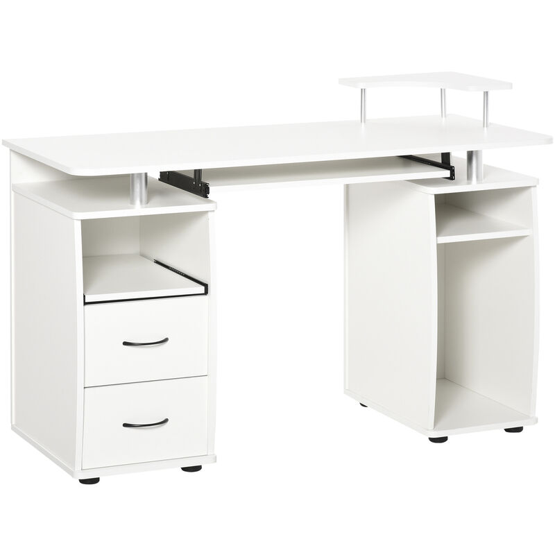 Computertisch Schreibtisch Bürotisch Home Office reichlich Stauraum 2 Schubladen Druckregal Weiß 120 x 55 x 85 cm - Homcom