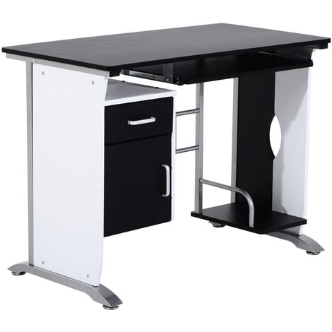 HOMCOM Computertisch Winkelschreibtisch mit Schubladen Schreibtisch Bürotisch Anti-Rutsch Metall MDF Weiß+Schwarz+Silber 100 x 52 x 75 cm - Weiß+Schwarz+Silber
