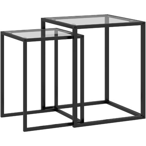 HOMCOM conjunto de 2 mesas auxiliares apilables con encimera de vidrio templado y marco de acero para salón 33x33x45,5 cm y 42x42x51 cm