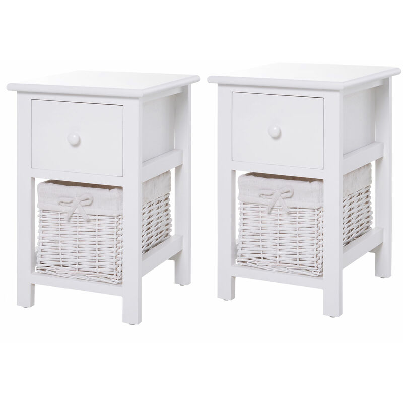 

Conjunto de 2 Mesillas de Noche Dormitorio 1 Cajón 1 Cesto Blanco - Blanco