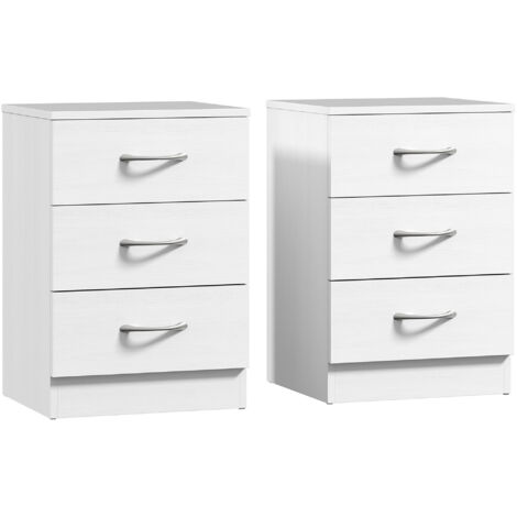 HOMCOM conjunto de 2 mesitas de noche modernas mesillas de noche con 3 cajones mesitas auxiliares para salón dormitorio carga 50 kg 40x35x58 cm blanco