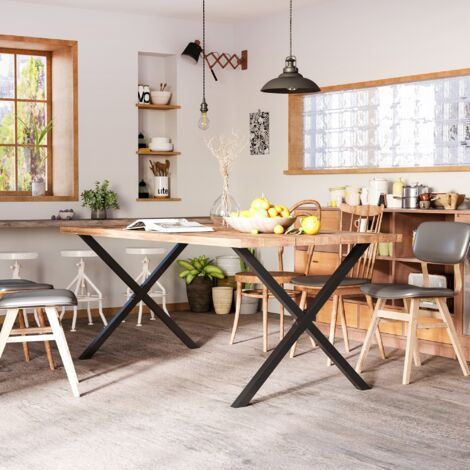 HOMCOM Conjunto de 2 Patas para Mesa Estilo Industrial 80x72 cm en Forma de X Patas de Muebles de Acero para Soporte con Protectores Tornillos de Montaje Incluidos Negro