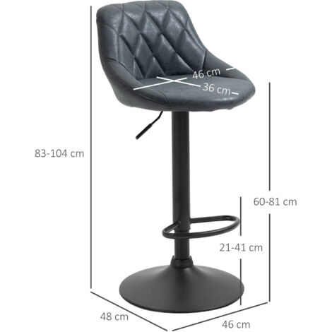 HOMCOM Conjunto de 2 Taburetes de Bar Giratorios con Altura Regulable Sillas Altas Modernas de Comedor con Base Redonda y Reposapiés 46x48x83-104 cm Negro