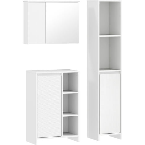 HOMCOM conjunto de baño incluye 1 columna auxiliar de baño 1 armario de baño 1 armario de pared con espejo con estantes ajustables blanco