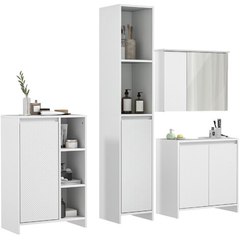 HOMCOM conjunto de baño incluye 1 columna de baño 1 mueble para debajo del lavabo 1 armario auxiliar y 1 armario de pared con estantes ajustables