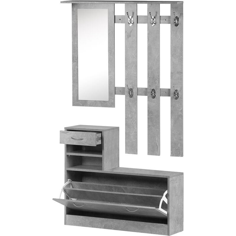 

Conjunto Muebles de Entrada Recibidor Pasillo 3 Piezas Perchero Espejo Zapatero - Gris