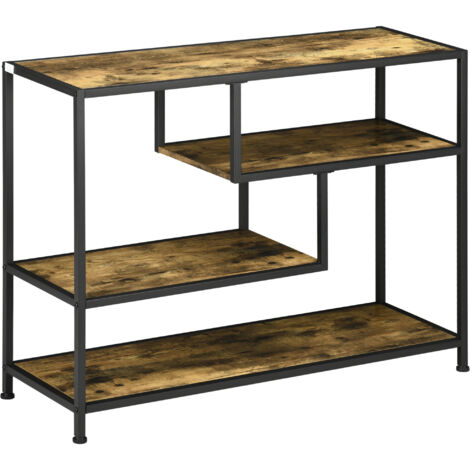 Homcom – Console industrielle 4 étagères acier noir – Panneaux aspect bois vieilli – Dimensions 99,6L x 33,6l x 74H cm – Charge max. 50 kg