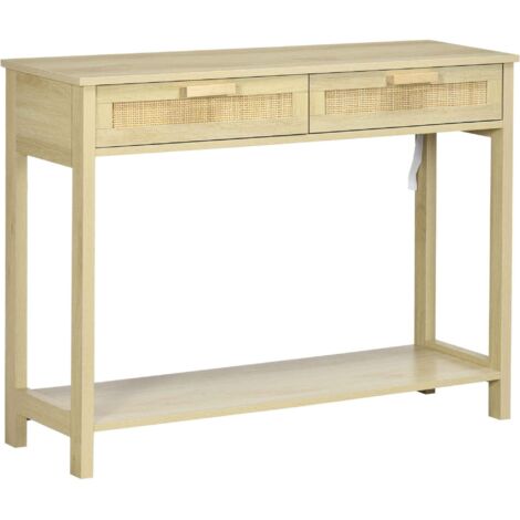 HOMCOM Console Table w/ Storage Shelf 2 Drawers for Entryway Bedroom Natural